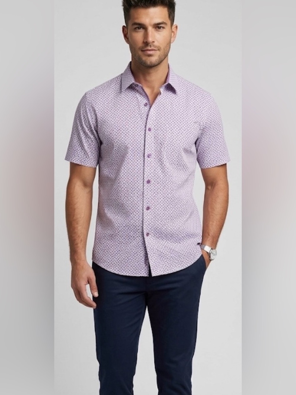 Nick Graham Everywhere Lavender Geo Print Shirt - Men XL